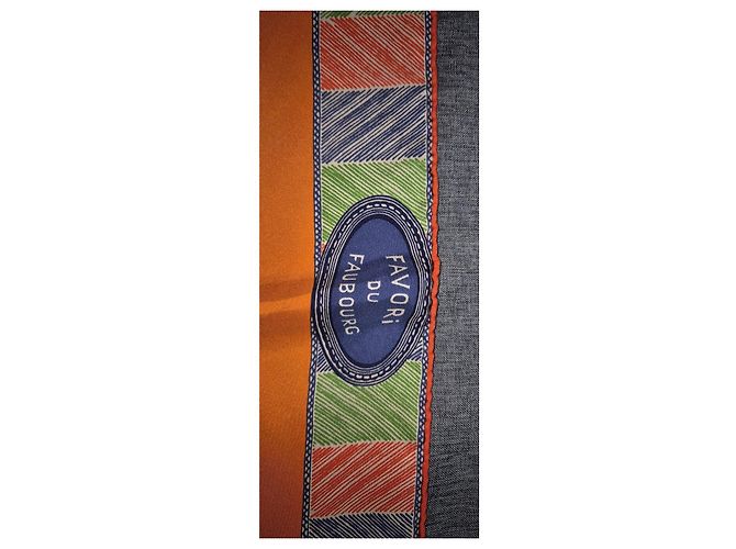 Bufanda de seda Hermès 'Favori du Faubourg' Roja Azul Verde Naranja - vista 4