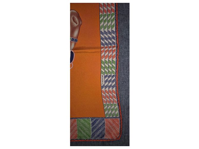 Bufanda de seda Hermès 'Favori du Faubourg' Roja Azul Verde Naranja - vista 5