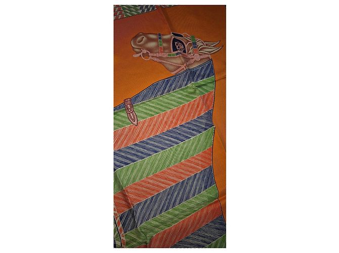 Bufanda de seda Hermès 'Favori du Faubourg' Roja Azul Verde Naranja - vista 6