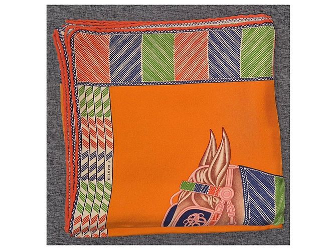 Bufanda de seda Hermès 'Favori du Faubourg' Roja Azul Verde Naranja - vista 8