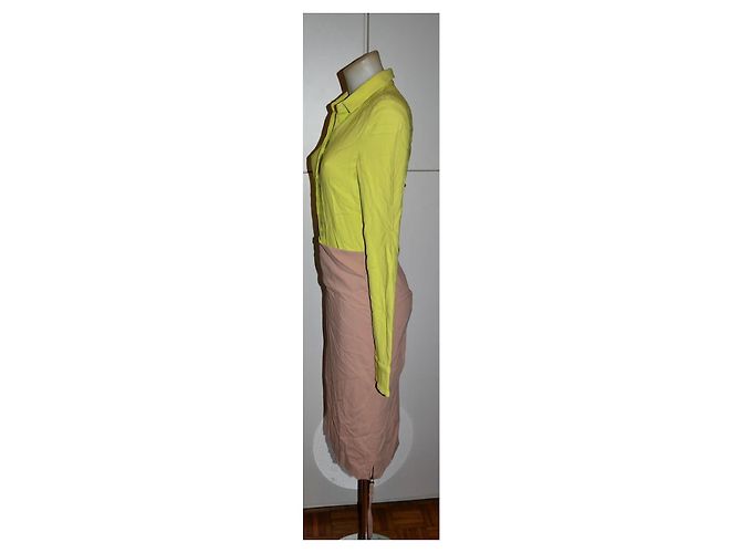 N°21 dress in viscose and acetate lime and powder pink Yellow - vista 3