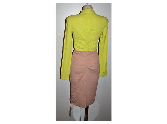 N°21 dress in viscose and acetate lime and powder pink Yellow - vista 4