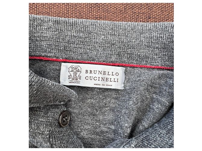 Brunello Cucinelli Herren Polohemd grau gestreift Weiß Rot - Ansicht 3