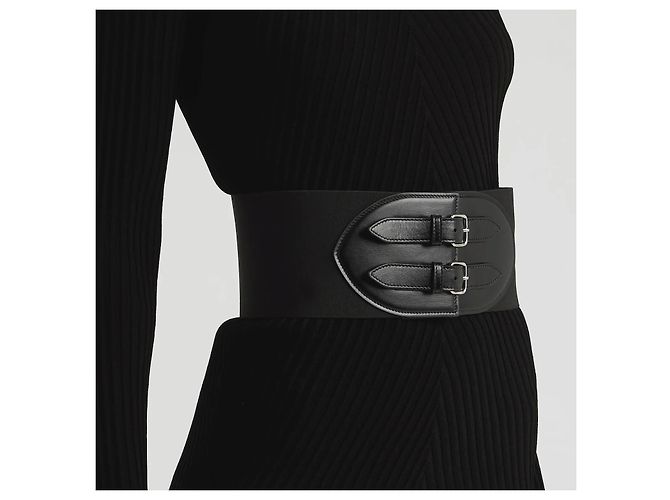 Alaïa Corset-Gürtel aus schwarzem Leder und Elastik - Ansicht 6