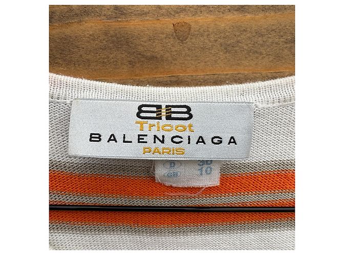 Balenciaga Paris Strickkleid Midi Weiß Orange Grau - Ansicht 3