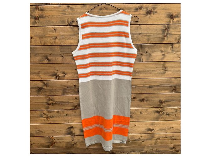 Balenciaga Paris Strickkleid Midi Weiß Orange Grau - Ansicht 5