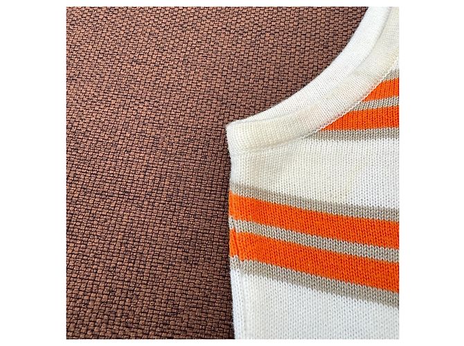 Balenciaga Paris Strickkleid Midi Weiß Orange Grau - Ansicht 7
