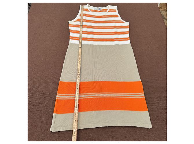 Balenciaga Paris Strickkleid Midi Weiß Orange Grau - Ansicht 8