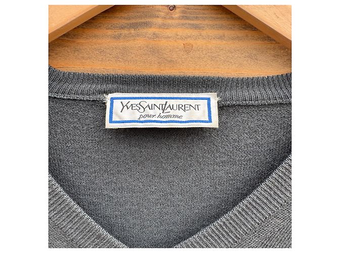 Yves Saint Laurent Pour Homme V-Ausschnitt Pullover aus Wolle Anthrazitgrau - Ansicht 2