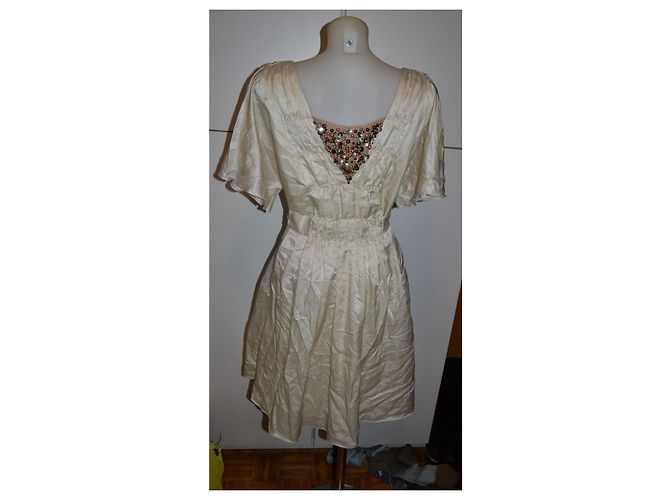 Kurzes La Perla Seidenkleid in Elfenbein mit Perlen Roh Creme - Ansicht 4