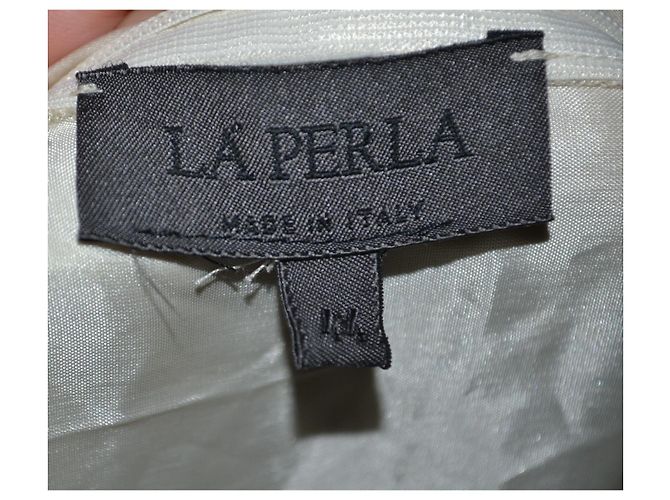 Kurzes La Perla Seidenkleid in Elfenbein mit Perlen Roh Creme - Ansicht 5