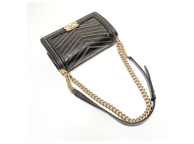 Borsa a tracolla Chanel Boy Chain Medium Nero - vista 8