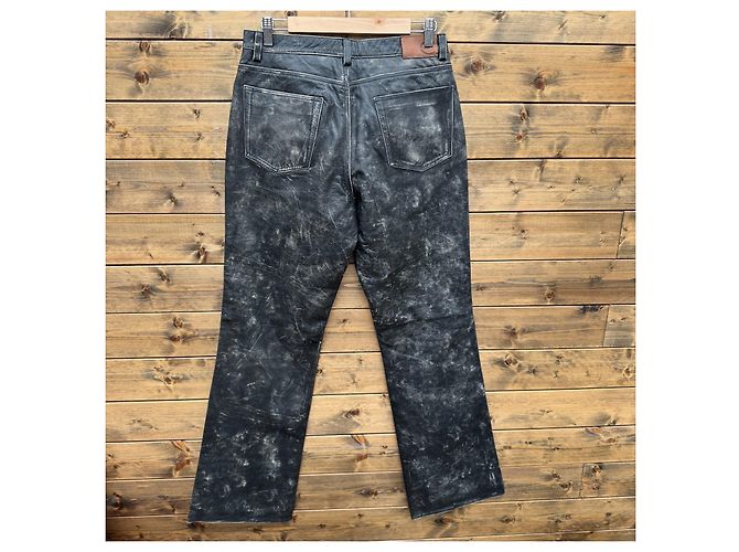 Roberto Cavalli Distressed Leather Straight-Leg Pants Black - view 2