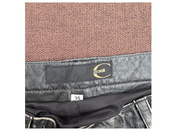 Roberto Cavalli Distressed Leather Straight-Leg Pants Black - view 3