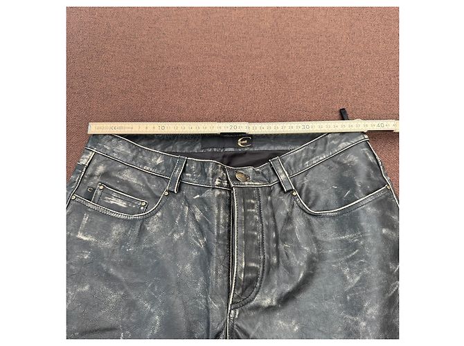 Roberto Cavalli Distressed Leather Straight-Leg Pants Black - view 5