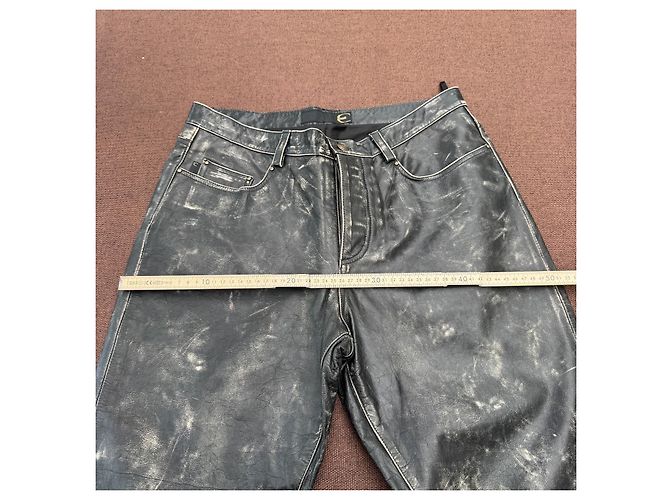 Roberto Cavalli Distressed Leather Straight-Leg Pants Black - view 6