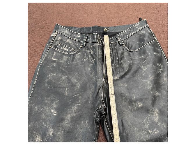 Roberto Cavalli Distressed Leather Straight-Leg Pants Black - view 7