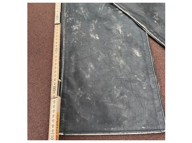 Roberto Cavalli Distressed Leather Straight-Leg Pants Black - view 8