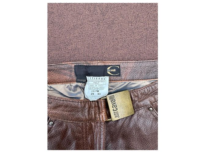 Just Cavalli Pantaloni in Pelle Marrone - vista 3