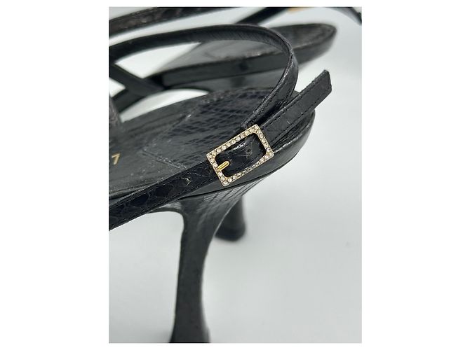 Slender Louis Vuitton Décolleté Slingback Pelle di Serpente Nera Logo LV Cristalli Nero - vista 13