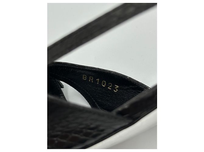 Slender Louis Vuitton Décolleté Slingback Pelle di Serpente Nera Logo LV Cristalli Nero - vista 14