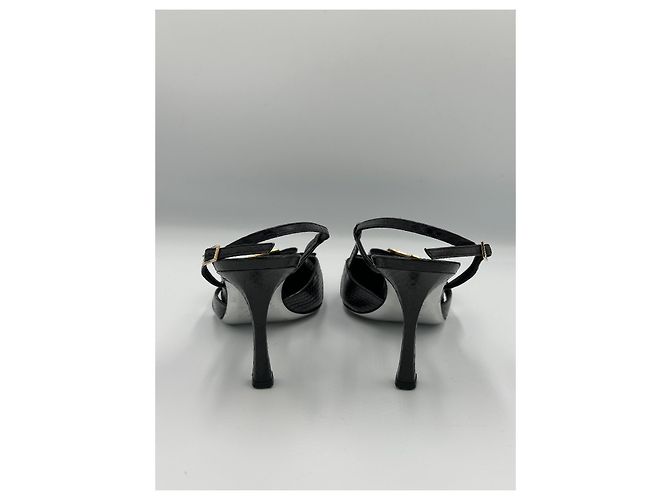Slender Louis Vuitton Décolleté Slingback Pelle di Serpente Nera Logo LV Cristalli Nero - vista 6