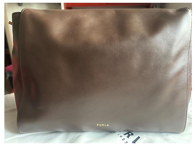 Borsa a tracolla Furla in pelle e camoscio marrone - vista 9