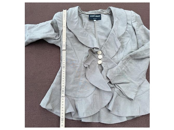 Giorgio Armani Beige Armani Giorgio Jacke aus Leinen und Seide mit Rüschen - Ansicht 5
