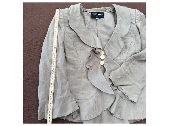 Giorgio Armani Beige Armani Giorgio Jacke aus Leinen und Seide mit Rüschen - Ansicht 7
