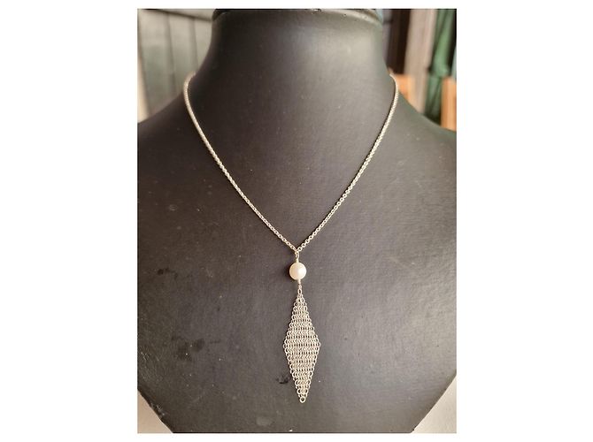 Tiffany & Co. Elsa Peretti Mesh Halskette Silber mit Perle - Ansicht 2