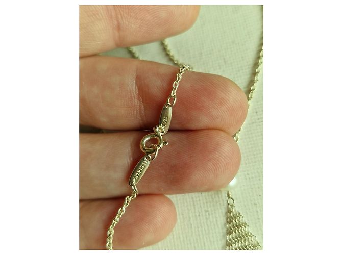 Tiffany & Co. Elsa Peretti Mesh Halskette Silber mit Perle - Ansicht 4
