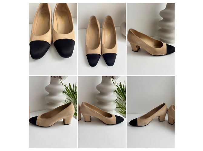 Décolleté Chanel Bicolore in scamosciato beige e nero T38.5 - vista 3