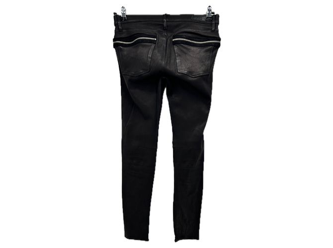 Luc Duchène Calça de couro preta com fecho Preto - vista 2