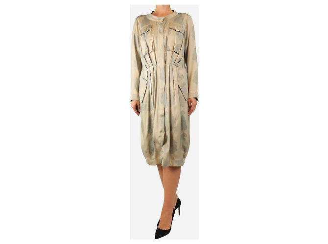 Dries Van Noten Beiges Langarm-Hemdblusenkleid mit Paisley-Print - Größe UK 12 - Ansicht 3