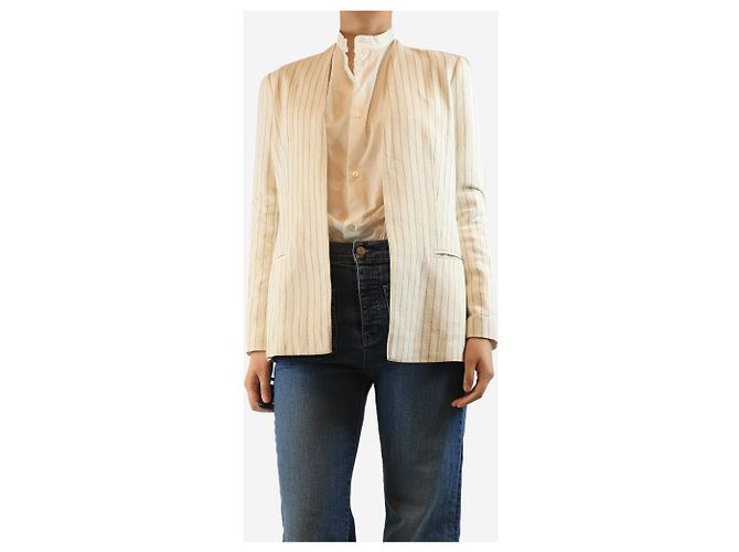 By Malene Birger Creme gestreifter Baumwollblazer - Größe UK 8 Roh - Ansicht 3