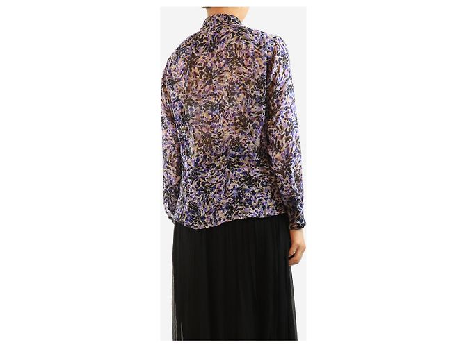 Dries Van Noten Blusa de chiffon de seda estampada roxa - tamanho UK 14 Roxo - vista 2