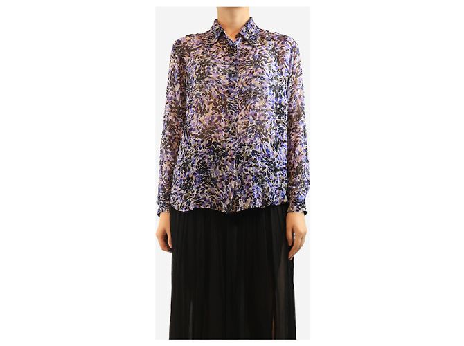 Dries Van Noten Blusa de chiffon de seda estampada roxa - tamanho UK 14 Roxo - vista 3
