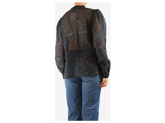 Stella Nova Schwarze transparente Bluse mit floralem Print - Größe M - Ansicht 2