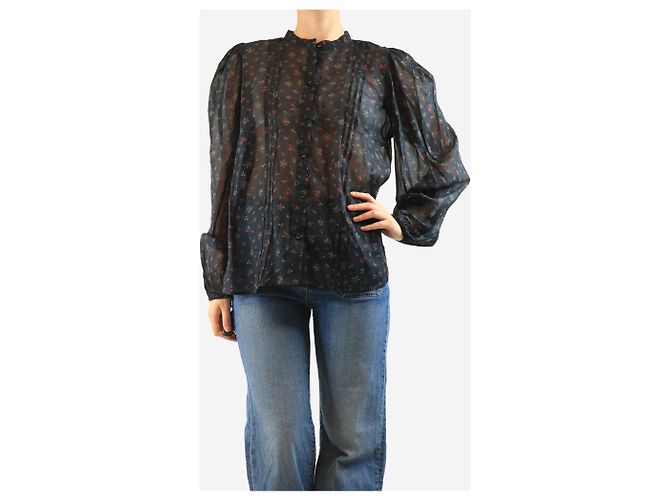 Stella Nova Schwarze transparente Bluse mit floralem Print - Größe M - Ansicht 3