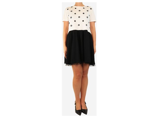 Red Valentino Besticktes T-Shirt-Kleid in Weiß und Schwarz - Größe M - Ansicht 3
