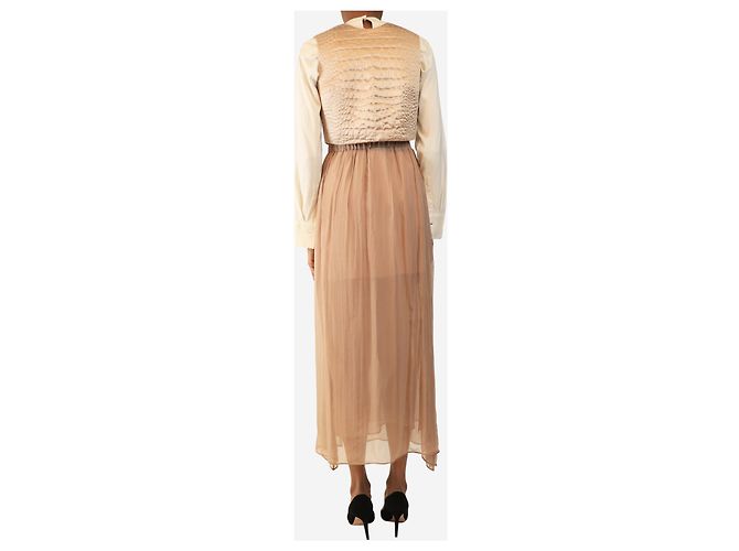 Brunello Cucinelli Completo due pezzi in raso rosa cipria - top e gonna - taglia UK 8 - vista 2