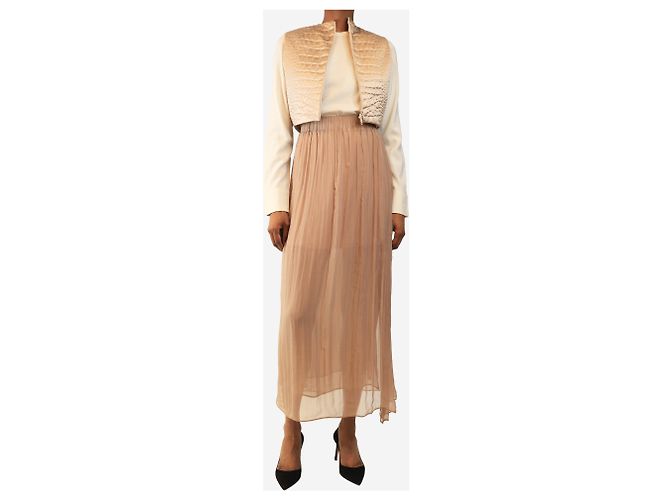 Brunello Cucinelli Completo due pezzi in raso rosa cipria - top e gonna - taglia UK 8 - vista 3