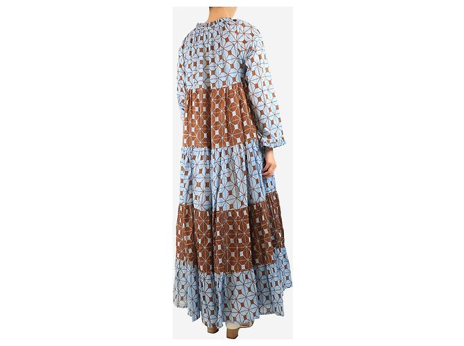 Yvonne S Vestido maxi estampado de algodón azul y marrón - talla M - vista 2