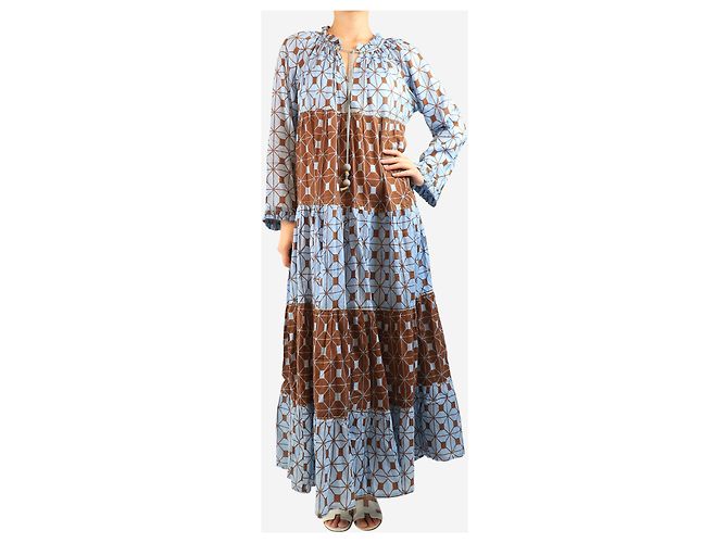 Yvonne S Vestido maxi estampado de algodón azul y marrón - talla M - vista 3