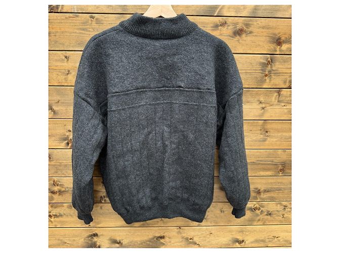 Autre Marque Oscar Jacobson Herren Wollpullover Dunkelgrau 1/4 Zip Anthrazitgrau - Ansicht 2