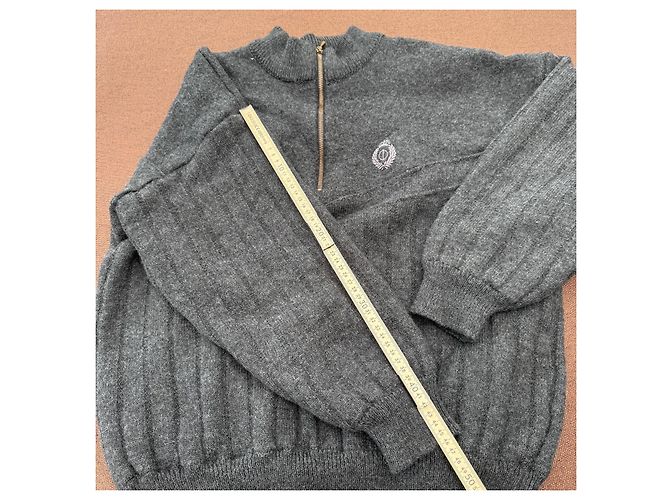 Autre Marque Oscar Jacobson Herren Wollpullover Dunkelgrau 1/4 Zip Anthrazitgrau - Ansicht 8