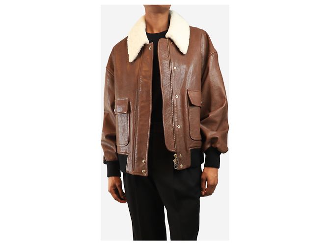 Khaite Lederjacke mit braunem Shearling-Besatz - Größe XS - Ansicht 3