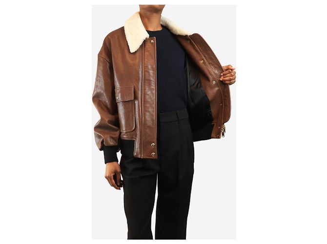Khaite Lederjacke mit braunem Shearling-Besatz - Größe XS - Ansicht 4