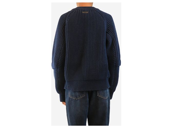 Autre Marque Navy gerippter V-Ausschnitt-Pullover - Größe S Marineblau - Ansicht 2