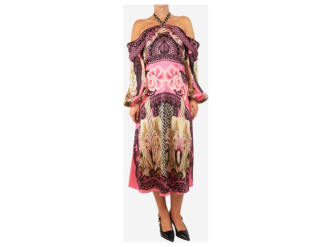 Alice by Temperley Rosa florales Seidenkleid - Größe UK 12 Pink - Ansicht 3